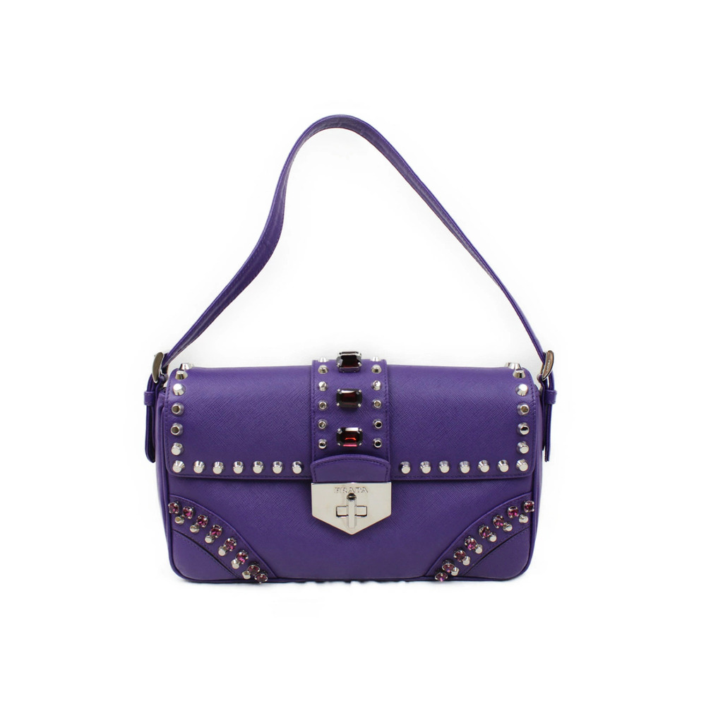 PRADASaffiano Soft jewel embellishments leatherHandbag Hobo bag
